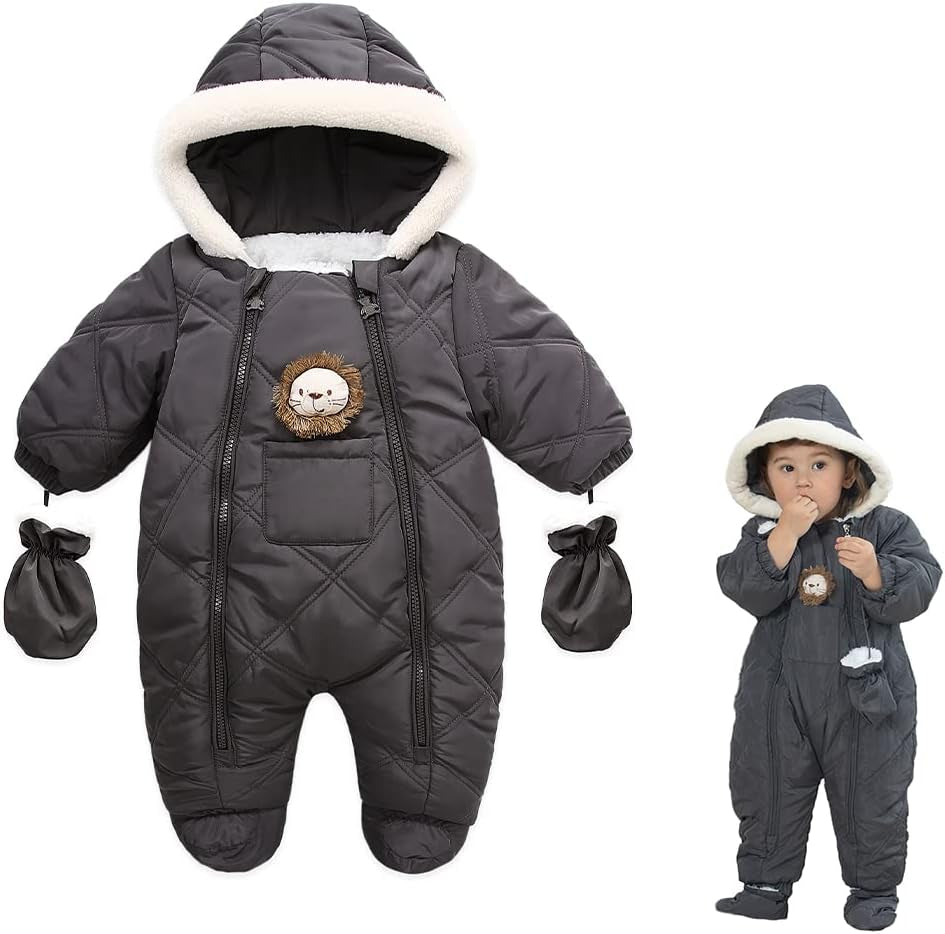 Baby Winter Outfit Coat Romper Outwear Hooded Footie Toddler Infant Lion Snowsuit