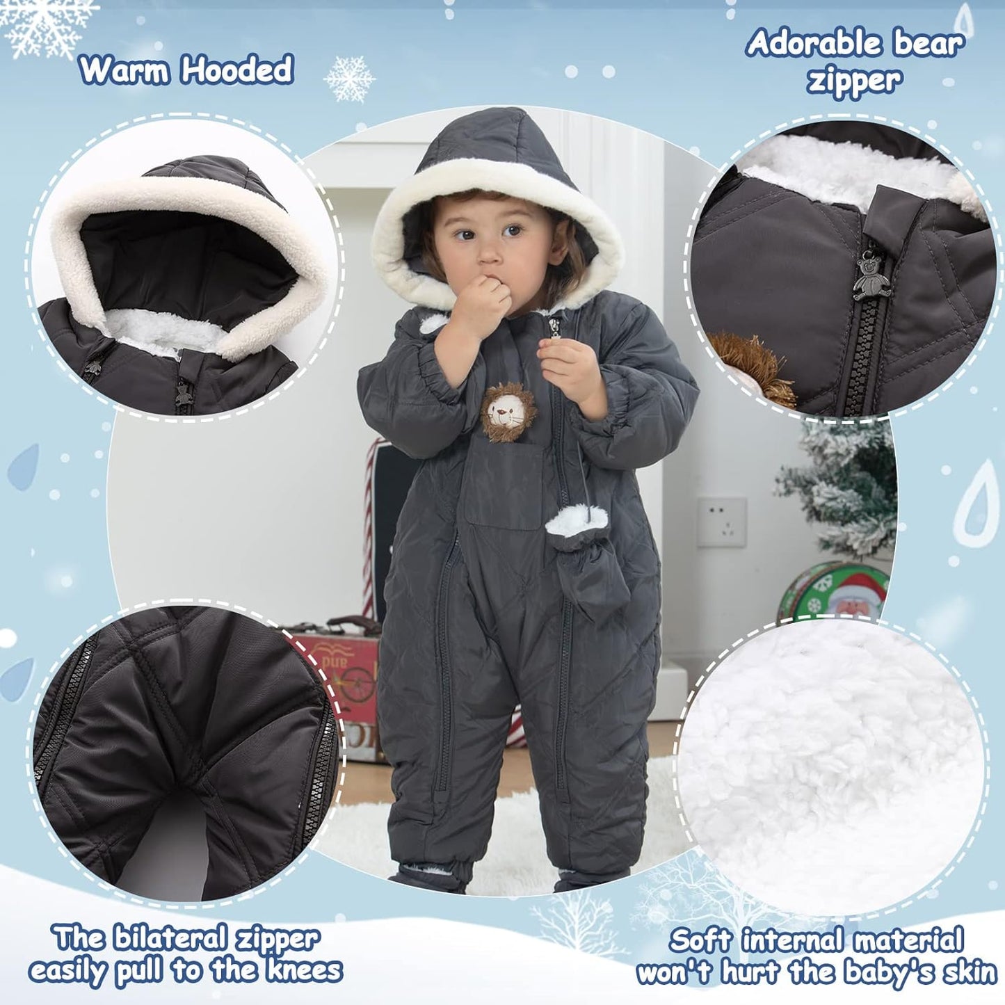 Baby Winter Outfit Coat Romper Outwear Hooded Footie Toddler Infant Lion Snowsuit