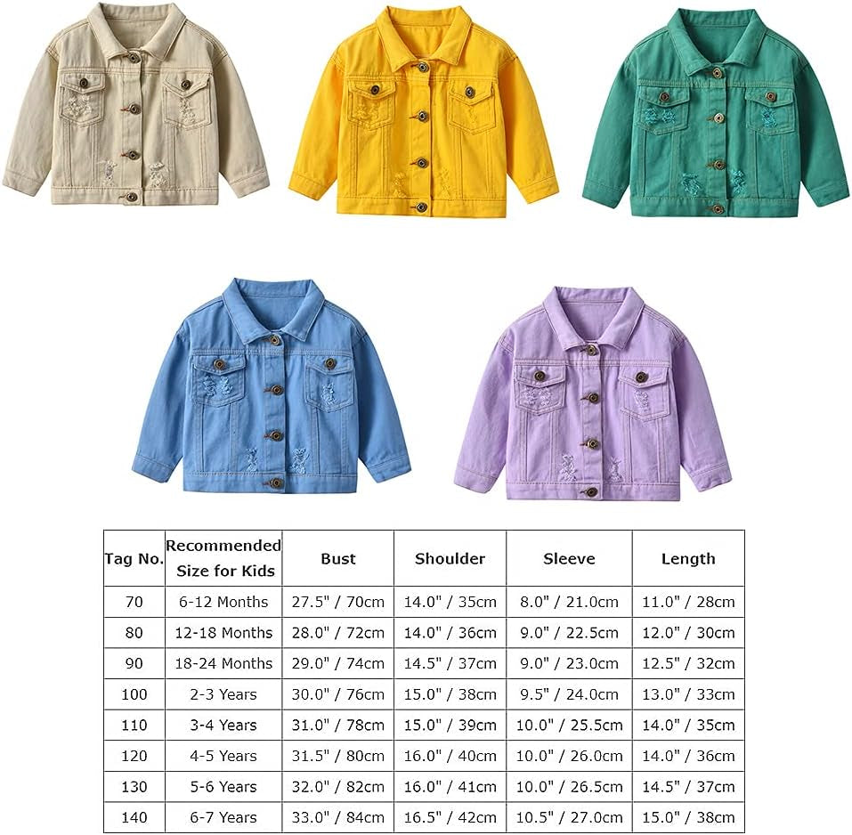 Toddler Kid Baby Boys Girls Denim Jacket Long Sleeve Button down Jeans Coat Cowboy Overcoat Basic Hoodie Casual Outwear