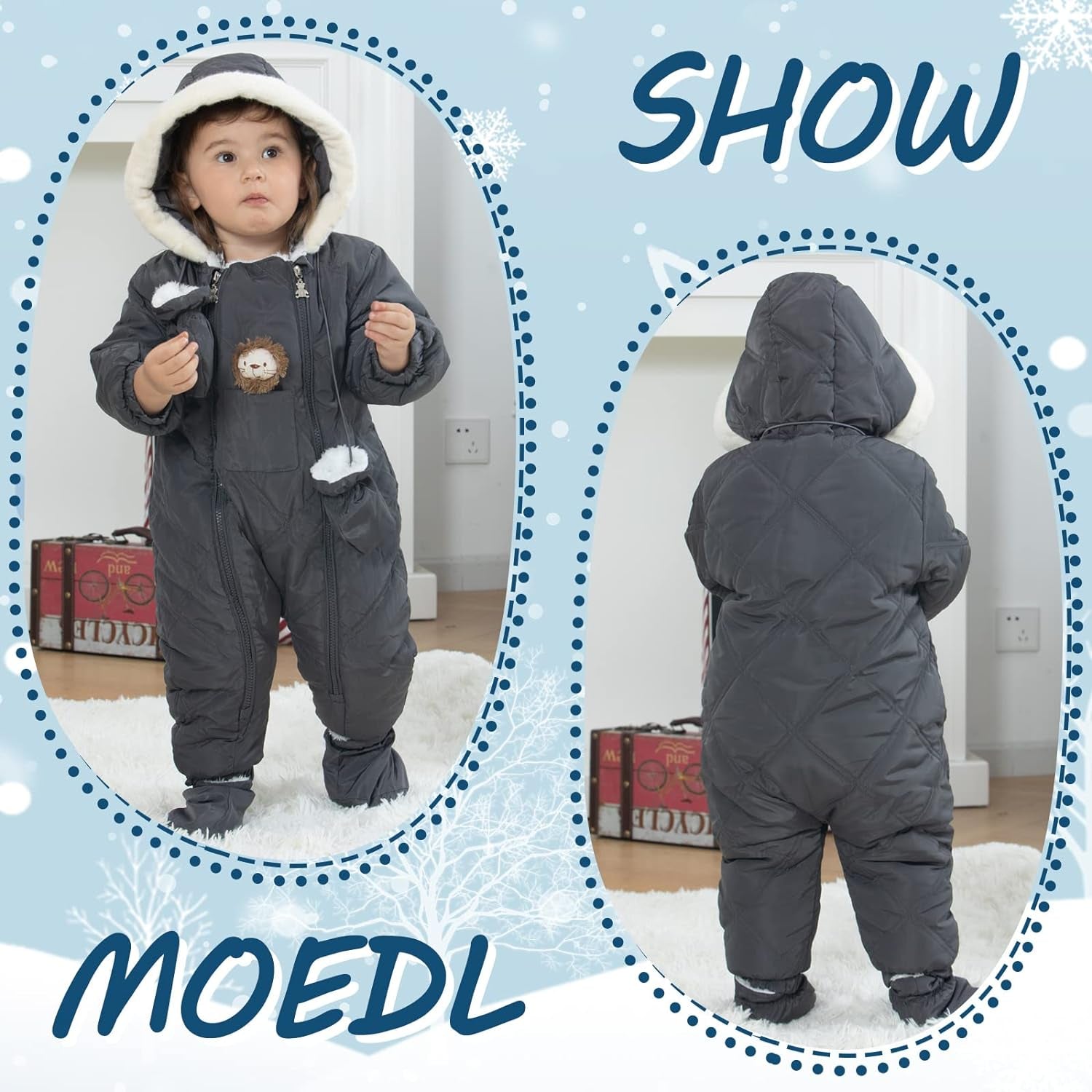 Baby Winter Outfit Coat Romper Outwear Hooded Footie Toddler Infant Lion Snowsuit