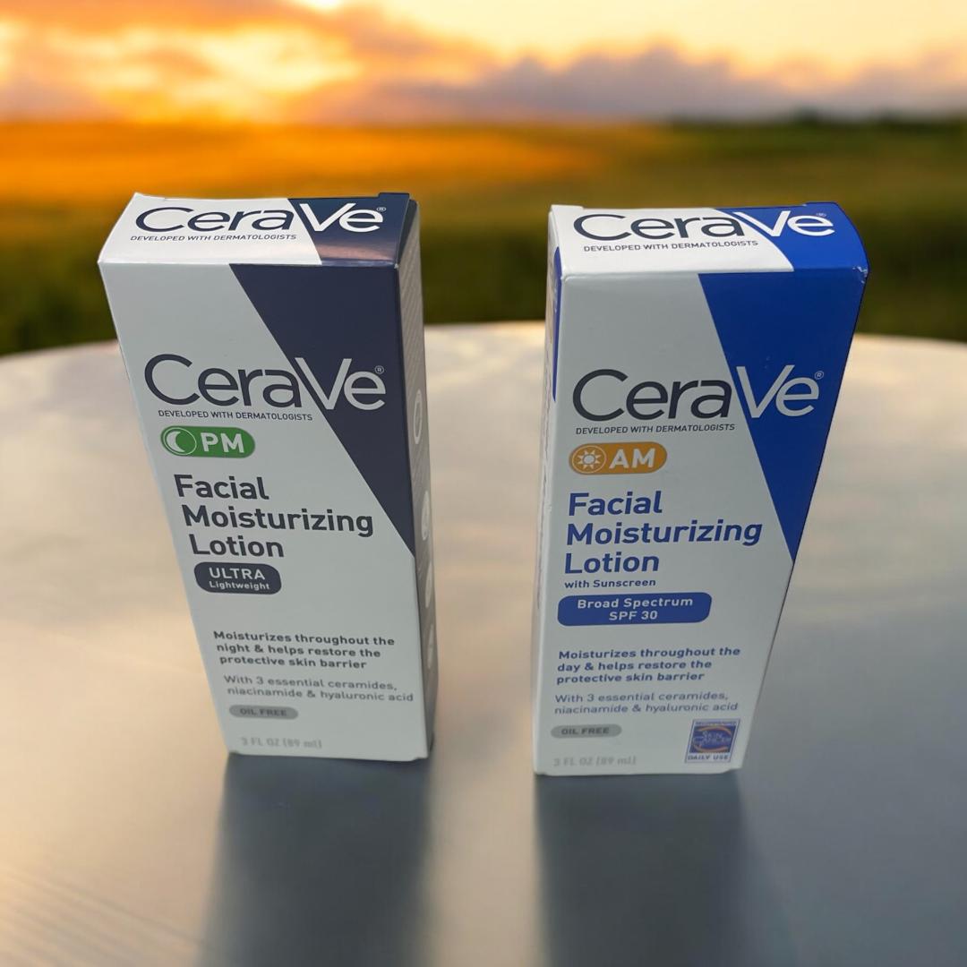 CeraVe Facial Moisturizing Lotion 3oz. AM/PM (2 packs) Bundle, Night and day lotion for skin care