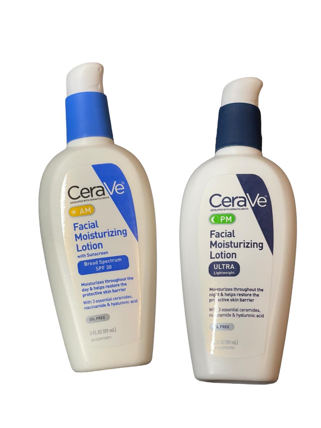 CeraVe Facial Moisturizing Lotion 3oz. AM/PM (2 packs) Bundle, Night and day lotion for skin care